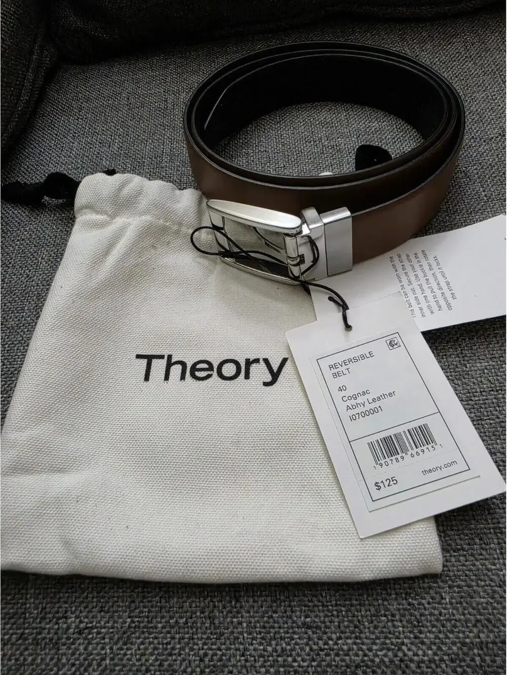 Theory Men's Reversible Cognac Black Leather Belt Size 40 NWT Luxury